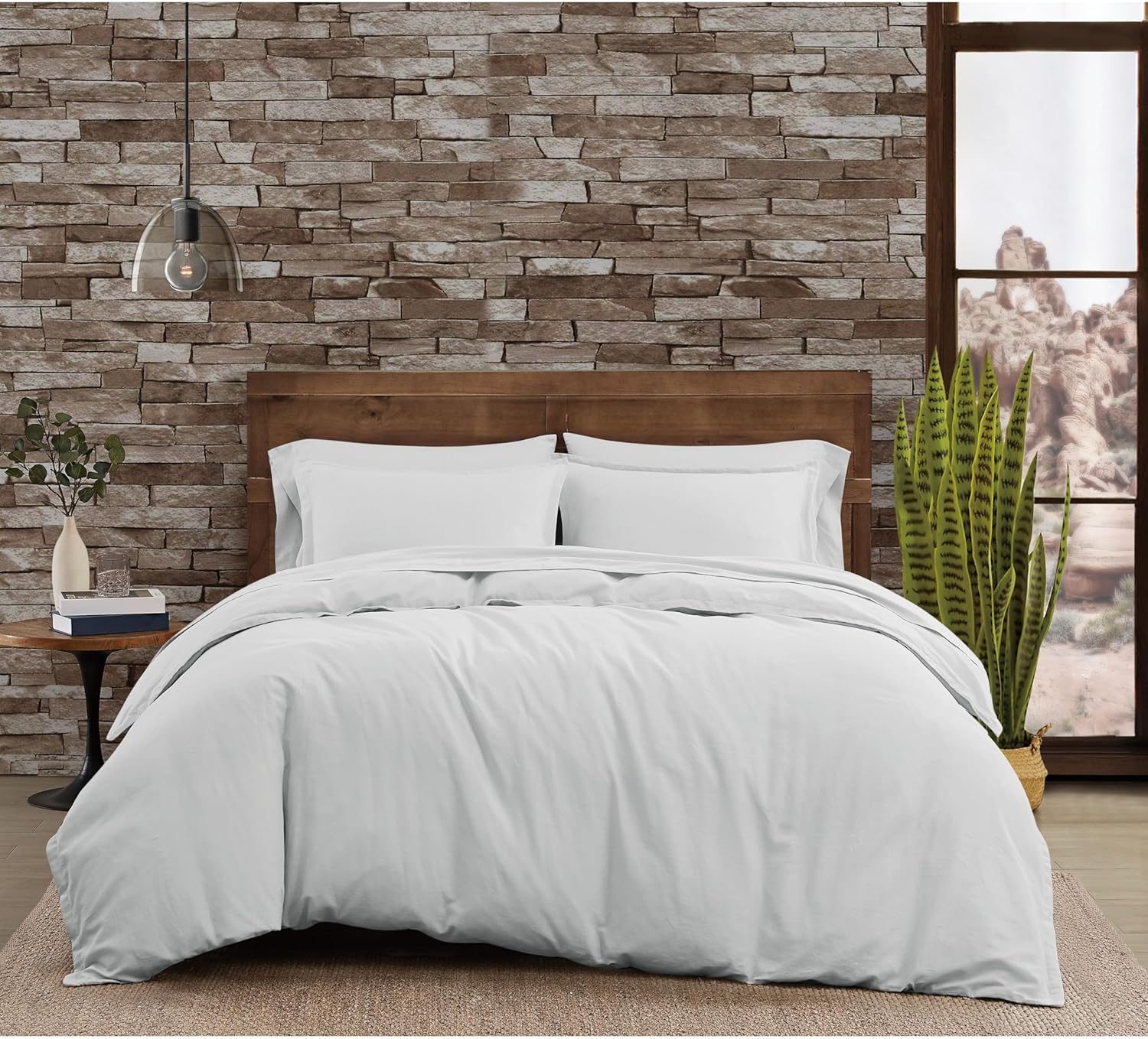 Cotton Linen Blend Grey Cotton 3-Piece King Duvet Set