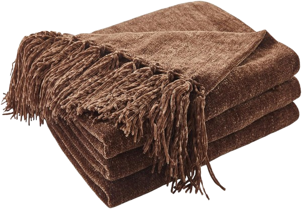 Chenille Throw Blanket for Couch with Fringe Tassels
