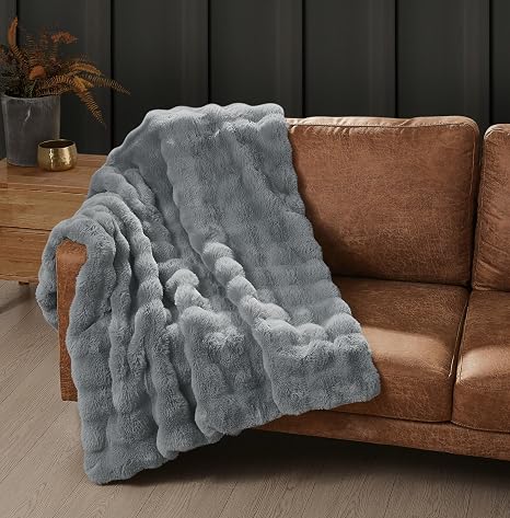 Frye Bubble Rabbit Faux Fur Throw, Grey