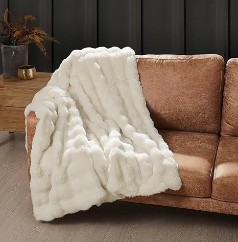Frye Bubble Rabbit Faux Fur Throw, Ivory 50x70