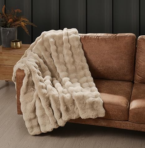 Frye Bubble Rabbit Faux Fur Throw, Tan